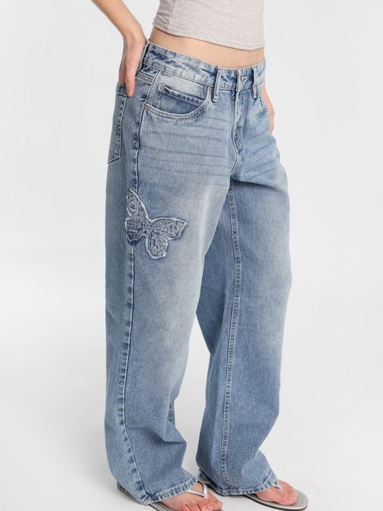 Aeropostale Denim - Aeropostale Light Blue Wide Leg Denim Jeans with Butterfly Appliqué